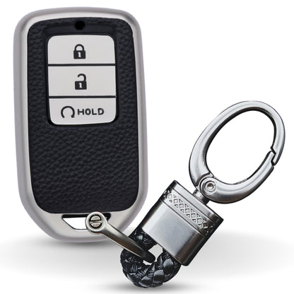 Keycept TPU Leather Car Key Cover for Honda City, Elevate, Civic, Jazz, Brio, Amaze, CR-V, WR-V, BR-V, Mobilio, Accord 3 Button Smart Key with keychain (Type K4)