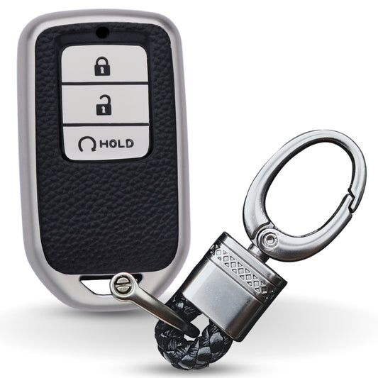 Keycept TPU Leather Car Key Cover for Honda City, Elevate, Civic, Jazz, Brio, Amaze, CR-V, WR-V, BR-V, Mobilio, Accord 3 Button Smart Key with keychain (Type K4)