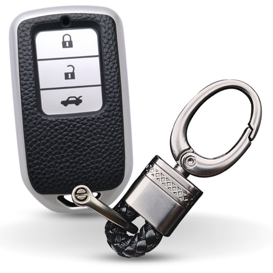 Honda TPU (Artificial) Leather Key Cover and Keychain. (Type 4)