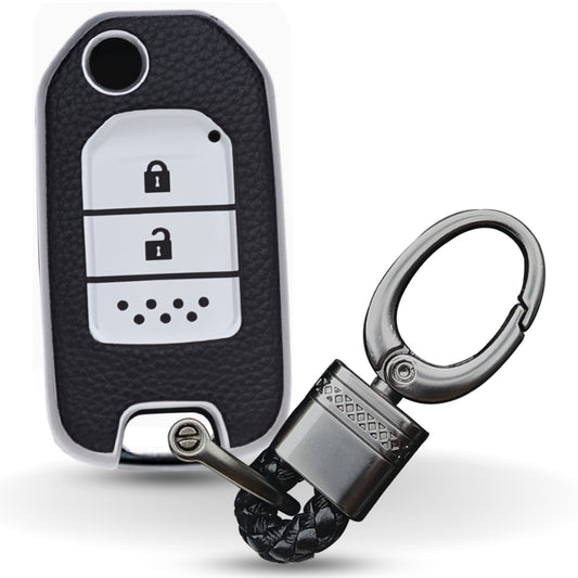 Keycept TPU Leather Car Key Cover for Honda City, WR-V 2 Button Flip Key with keychain (Type K4)
