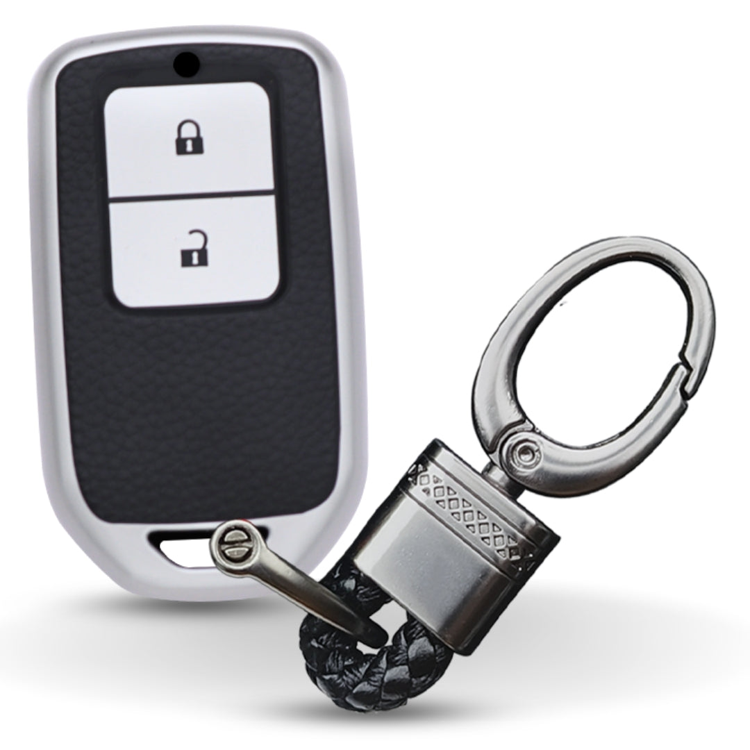 TPU Leather Key Cover For Honda Accord, City, Amaze, Civic WR-V, BR-V, CR-V, City, Jazz 2 button Smart Key with Keychain.