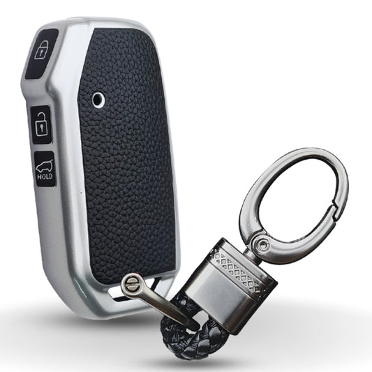 Kia TPU (Artificial) Leather Key Cover with Keychain. (Type 4)