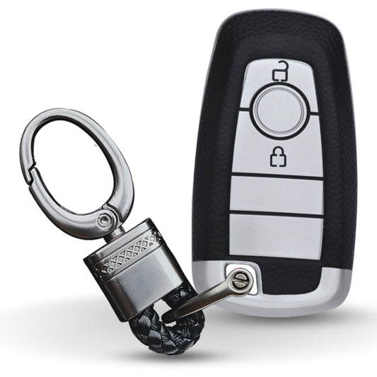 TPU Leather Key Cover for Ford Ecosport, Endeavour, Figo, Freestyle, Aspire 2 Button Smart Key with Keychain.