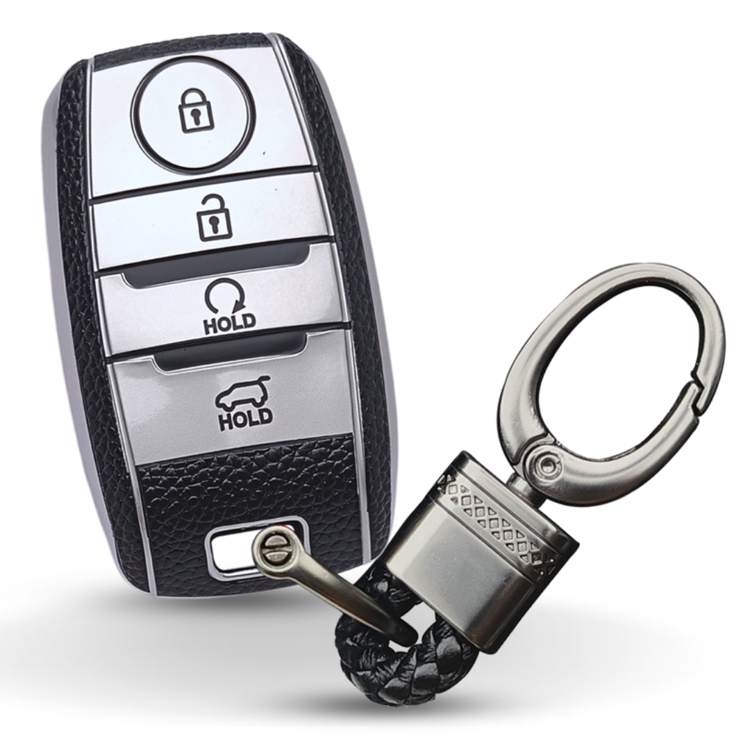 Kia TPU (Artificial) Leather Key Cover with Keychain. (Type 4)