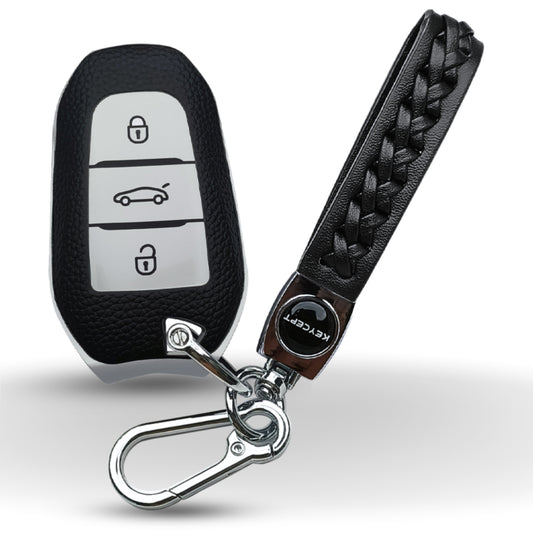 Citroen TPU (Artificial) Leather Key Cover with Keychain. (Type 5)