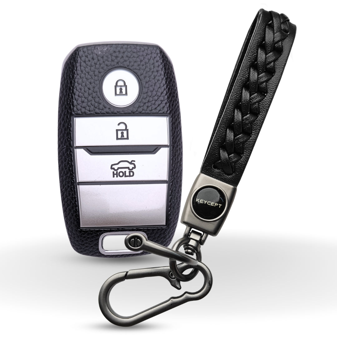 Kia TPU (Artificial) Leather Key Cover with Keychain. (Type 5)