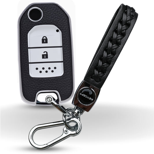 Keycept TPU Leather Car Key Cover for Honda City, WR-V 2 Button Flip Key with keychain (Type K5)