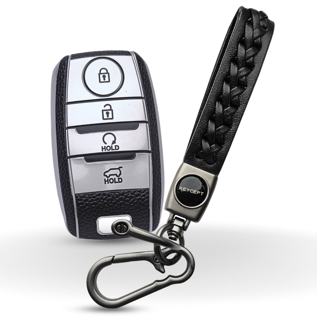 Kia TPU (Artificial) Leather Key Cover with Keychain. (Type 5)