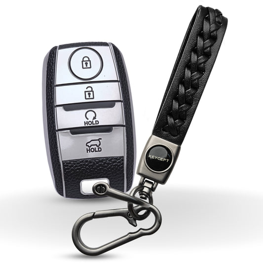 Kia TPU (Artificial) Leather Key Cover with Keychain. (Type 5)