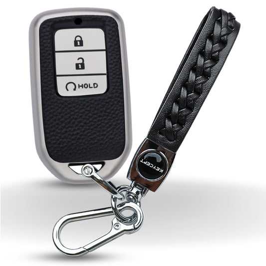 Keycept TPU Leather Car Key Cover for Honda City, Elevate, Civic, Jazz, Brio, Amaze, CR-V, WR-V, BR-V, Mobilio, Accord 3 Button Smart Key with keychain (Type K5)