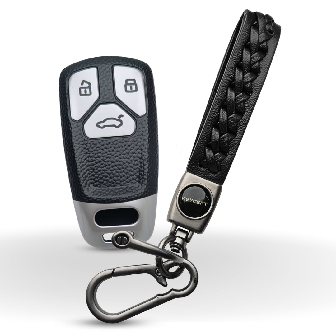 Audi TPU (Artificial) Leather Key Cover and Keychain (Type 5)