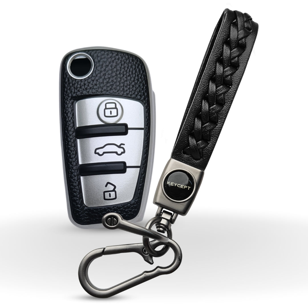 Audi TPU (Artificial) Leather Key Cover with Keychain. (Type 5)