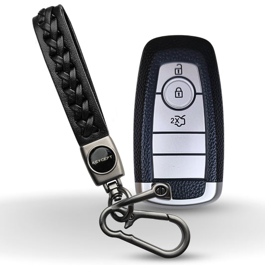 Ford TPU Leather (Artificial) Key Cover with Keychain. (Type 5)