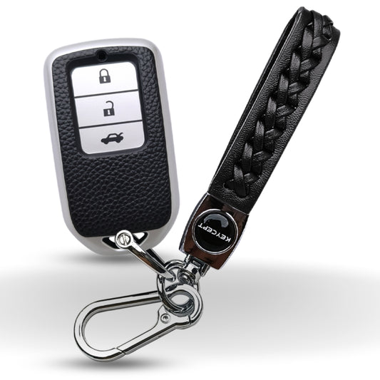 Honda TPU (Artificial) Leather Key Cover and Keychain. (Type 5)