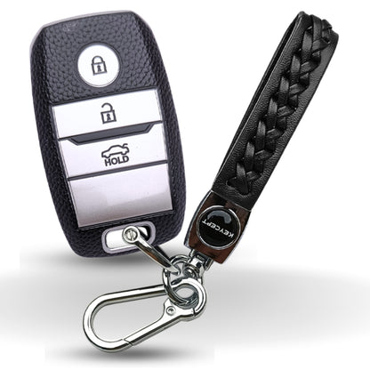 Kia TPU (Artificial) Leather Key Cover with Keychain. (Type 5)