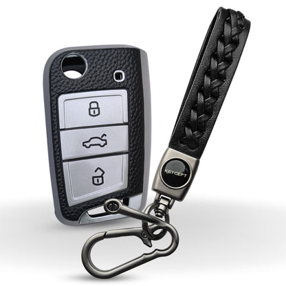 Skoda/ Volkswagen TPU (Artificial) Leather Key Cover with Keychain. (Type 5)