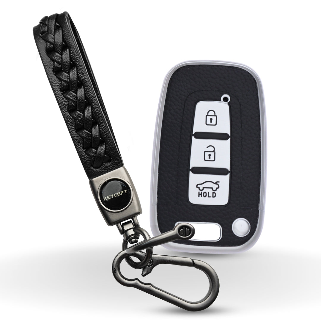 Hyundai TPU (Artificial) Leather Key Cover with Keychain. (Type 5)