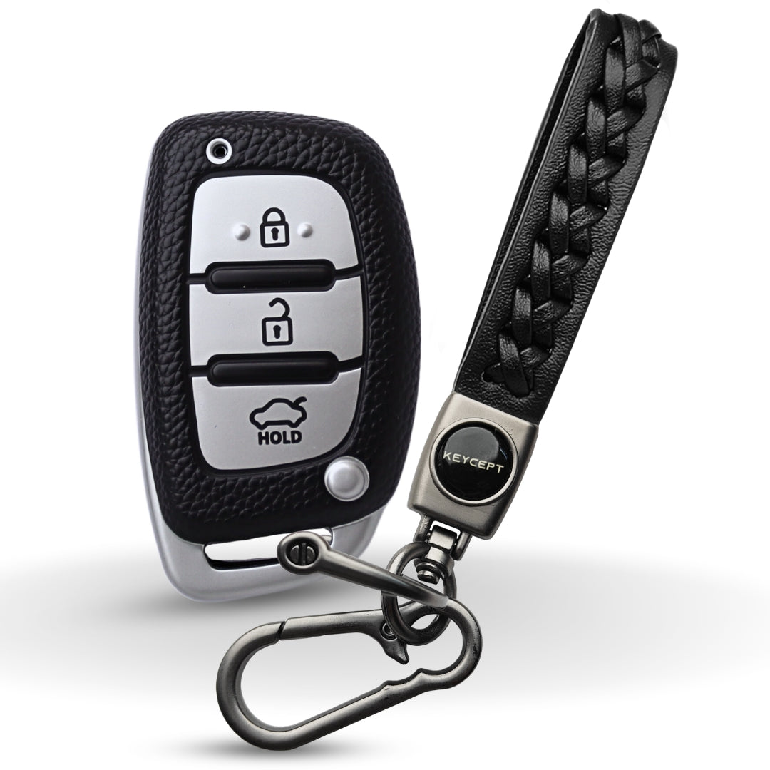 Hyundai TPU (Artificial) Leather Key Cover with Keychain (Type 5)