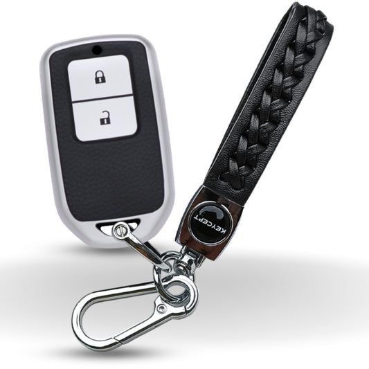 TPU Leather Key Cover For Honda Accord, City, Amaze, Civic WR-V, BR-V, CR-V, City, Jazz 2 button Smart Key with Keychain.