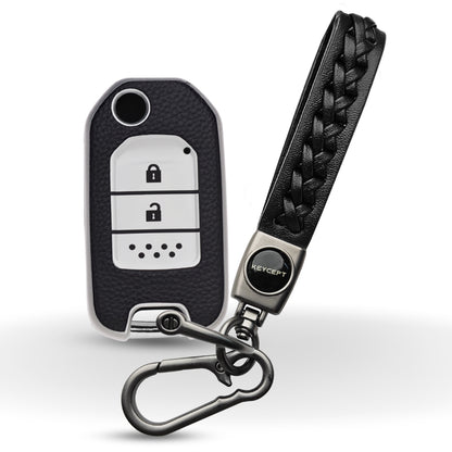 Keycept TPU Leather Car Key Cover for Honda City, WR-V 2 Button Flip Key with keychain (Type K5)