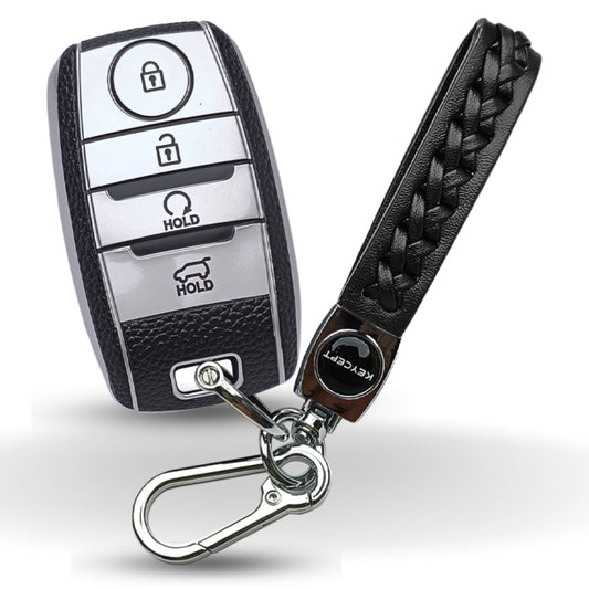 Kia TPU (Artificial) Leather Key Cover with Keychain. (Type 5)