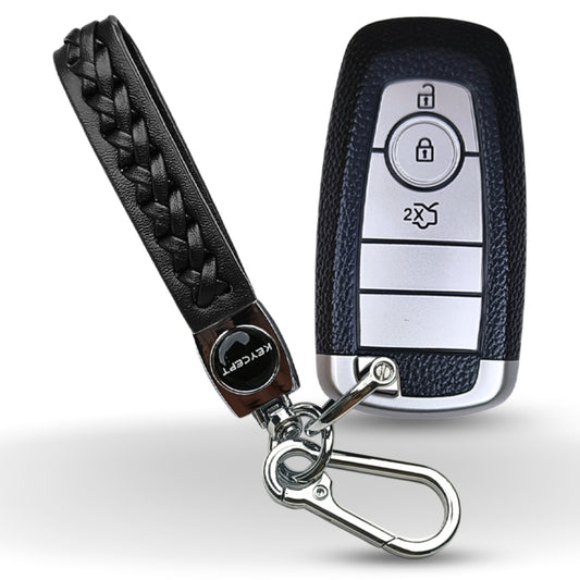 Ford TPU Leather (Artificial) Key Cover with Keychain. (Type 5)