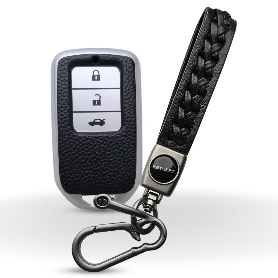 Honda TPU (Artificial) Leather Key Cover and Keychain. (Type 5)