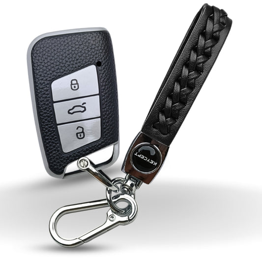 Skoda/Volkswagen TPU (Artificial) Leather Key Cover with Keychain. (Type 5)