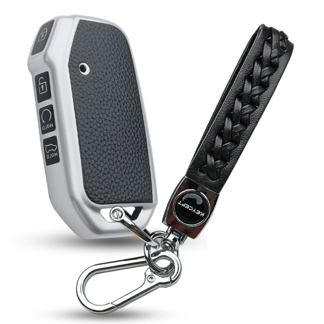 Kia TPU (Artificial) Leather Key Cover with Keychain. (Type 5)