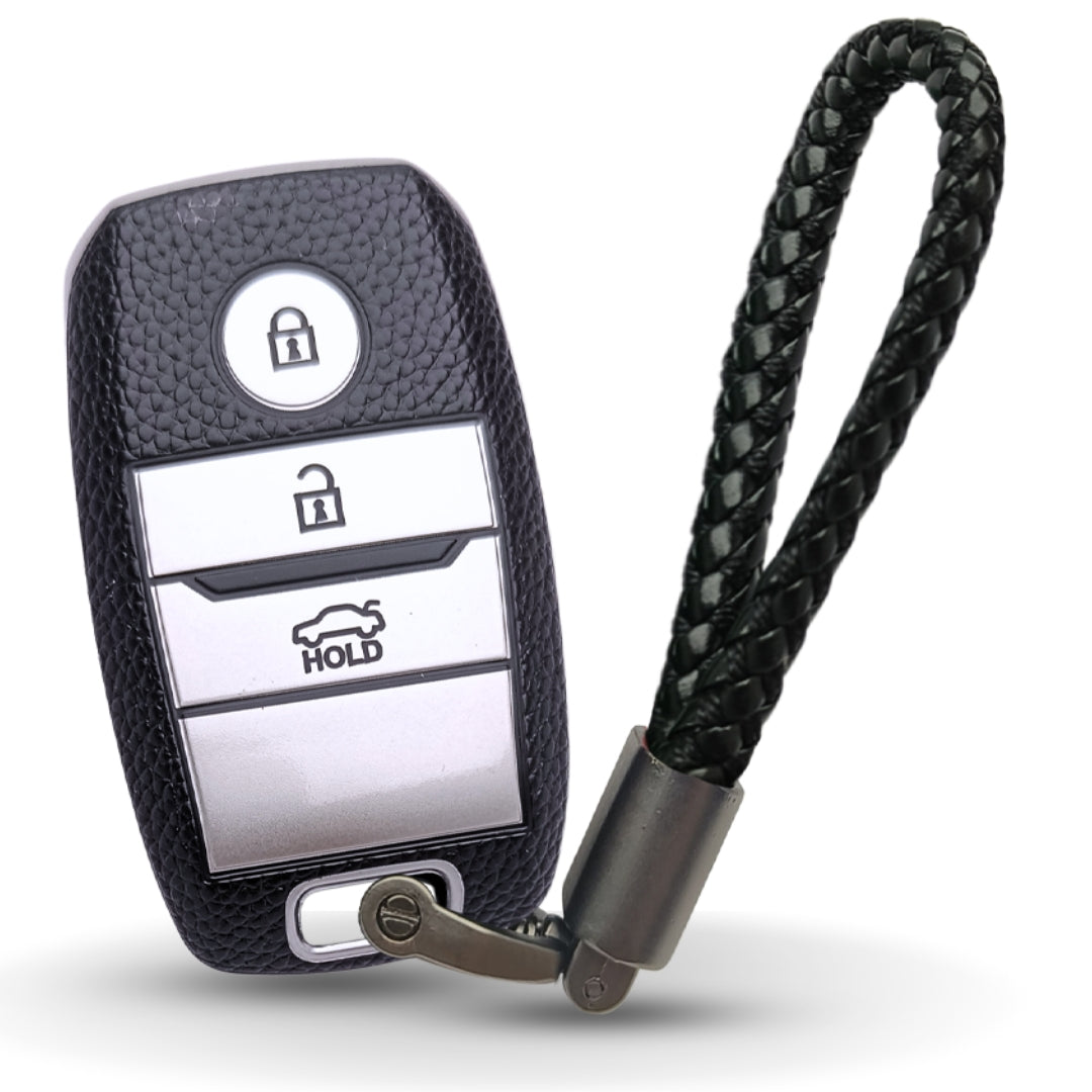 Kia TPU (Artifiicial) Leather Key Cover with Keychain. (Type 6)