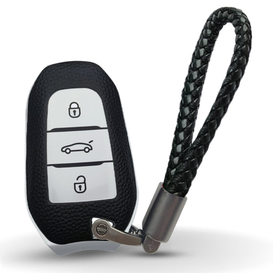 Citroen TPU (Artificial) Leather Key Cover with Keychain. (Type 6)