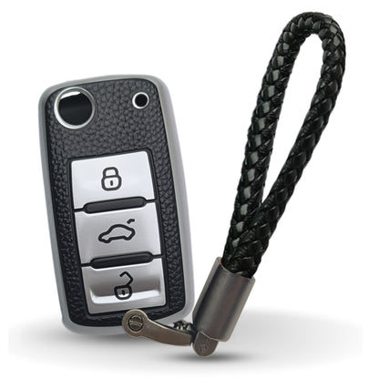 Skoda/ Volkswagen TPU (Artificial) Leather Key Cover with Keychain. (Type 6)