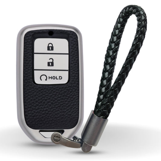 Keycept TPU Leather Car Key Cover for Honda City, Elevate, Civic, Jazz, Brio, Amaze, CR-V, WR-V, BR-V, Mobilio, Accord 3 Button Smart Key with keychain (Type K6)