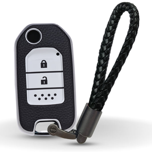 Keycept TPU Leather Car Key Cover for Honda City, WR-V 2 Button Flip Key with keychain (Type K6)