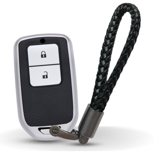 TPU Leather Key Cover For Honda Accord, City, Amaze, Civic WR-V, BR-V, CR-V, City, Jazz 2 button Smart Key with Keychain.