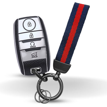 Kia TPU (Artificial) Leather Key Cover with Keychain. (Type 7)