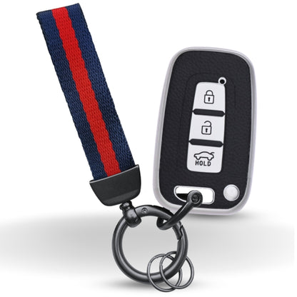 TPU Leather Key Cover For Hyundai Elantra, Old Verna, Old i20 Push Button Smart Key with Keychain.