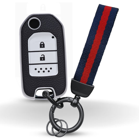 Keycept TPU Leather Car Key Cover for Honda City, WR-V 2 Button Flip Key with keychain (Type K7)