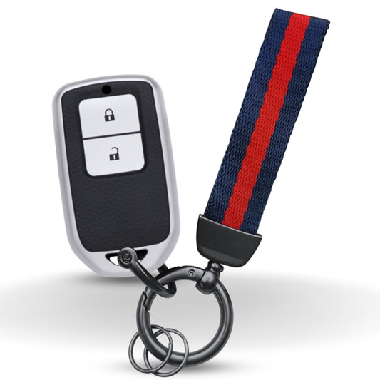TPU Leather Key Cover For Honda Accord, City, Amaze, Civic WR-V, BR-V, CR-V, City, Jazz 2 button Smart Key with Keychain.
