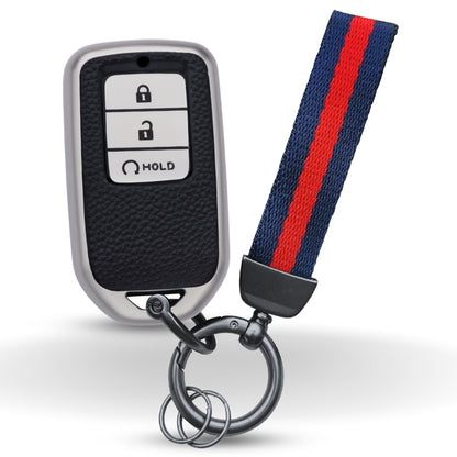 Keycept TPU Leather Car Key Cover for Honda City, Elevate, Civic, Jazz, Brio, Amaze, CR-V, WR-V, BR-V, Mobilio, Accord 3 Button Smart Key with keychain (Type K7)