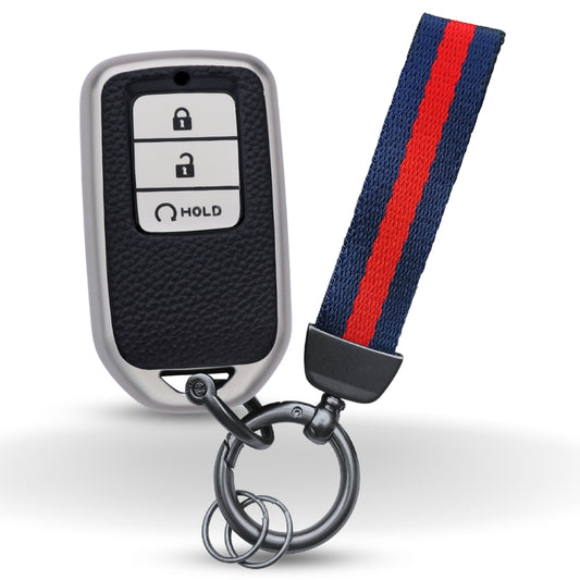 Keycept TPU Leather Car Key Cover for Honda City, Elevate, Civic, Jazz, Brio, Amaze, CR-V, WR-V, BR-V, Mobilio, Accord 3 Button Smart Key with keychain (Type K7)