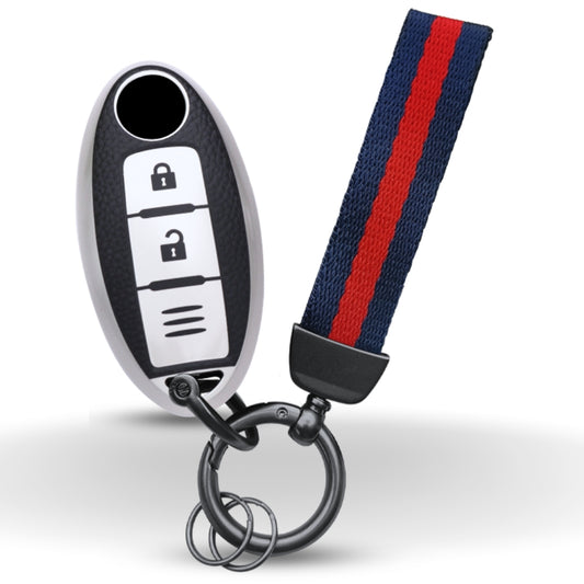 TPU Leather Key Cover Nissan Micra, Sunny, Teana, Magnite 2 button Smart Key with Keychain.