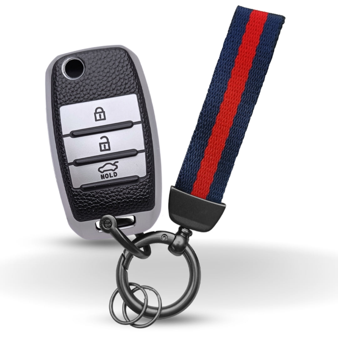 Kia TPU (Artificial) Leather Key Cover with Keychain. (Type 7)