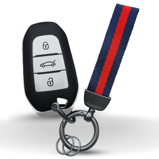 Citroen TPU (Artificial) Leather Key Cover with Keychain. (Type 7)