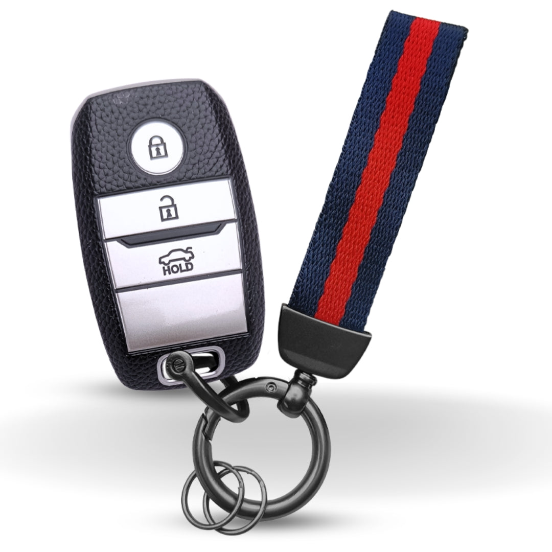 Kia TPU (Artificial) Leather Key Cover with Keychain. (Type 7)