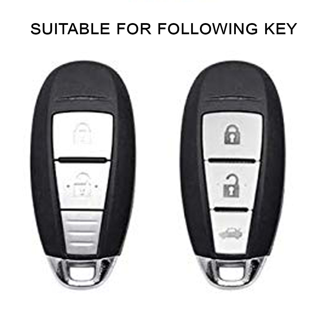 Leather Key Cover Compatible with Suzuki | Baleno |  Ciaz | Grand Vitara| Brezza | S Cross | Swift | Dzire | Ignis | XL6 | Fronx | Jimny and Urban Cruiser 2 Button Smart Key with Keychain 1