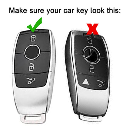TPU Leather Key Cover Compatible for Mercedes Benz E series 3 Button Smart Key with Keychain 2