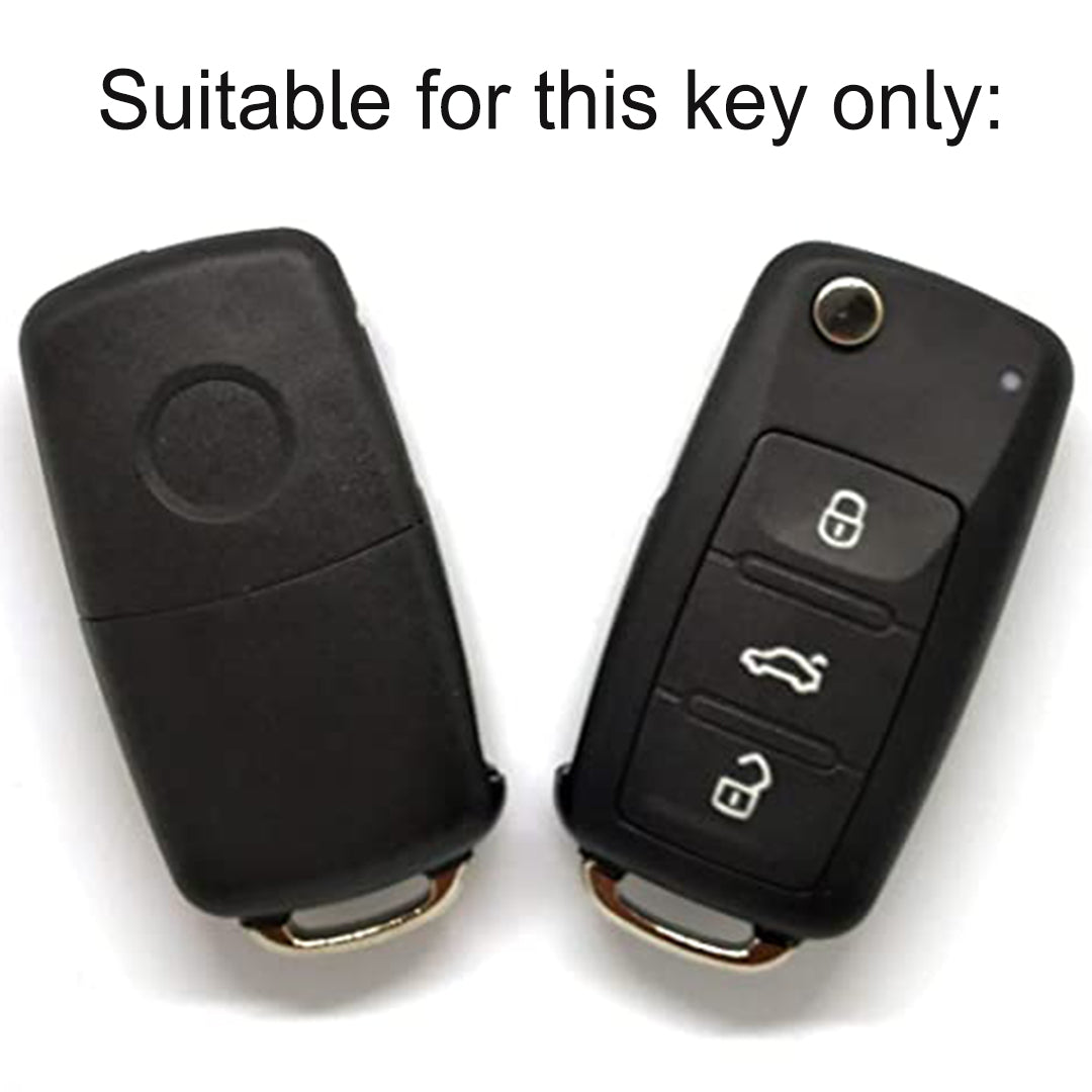 Leather Key Cover Compatible with Skoda/Volkswagen Polo | Vento | Ameo | Passat | Rapid | Laura | Superb | Octavia | Fabia | Yeti 3 Button Flip Key with Keychain 1
