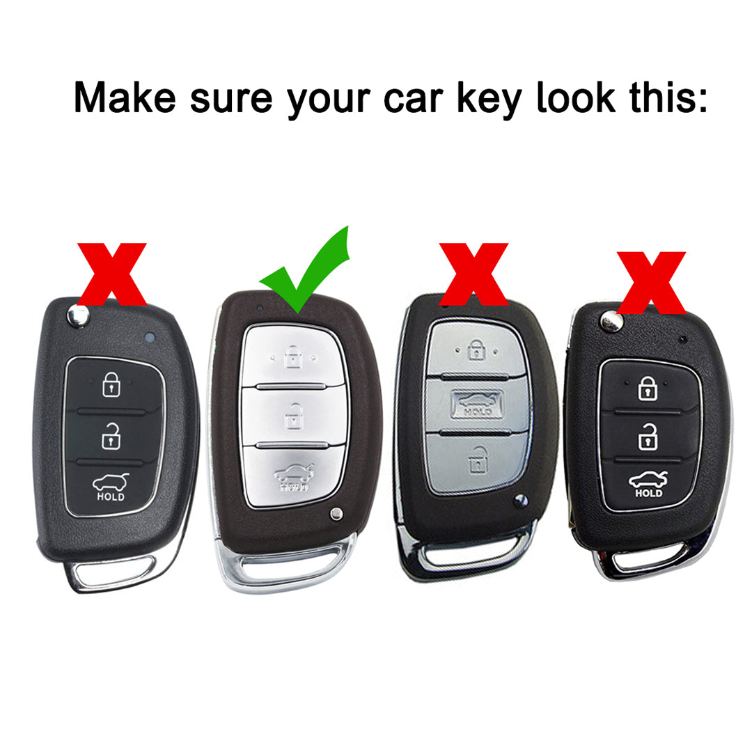 Leather Key Cover compatible for Hyundai i20 New | Venue | Nios | Aura | Creta | Elantra 3 Button Smart Key with Keychain 1