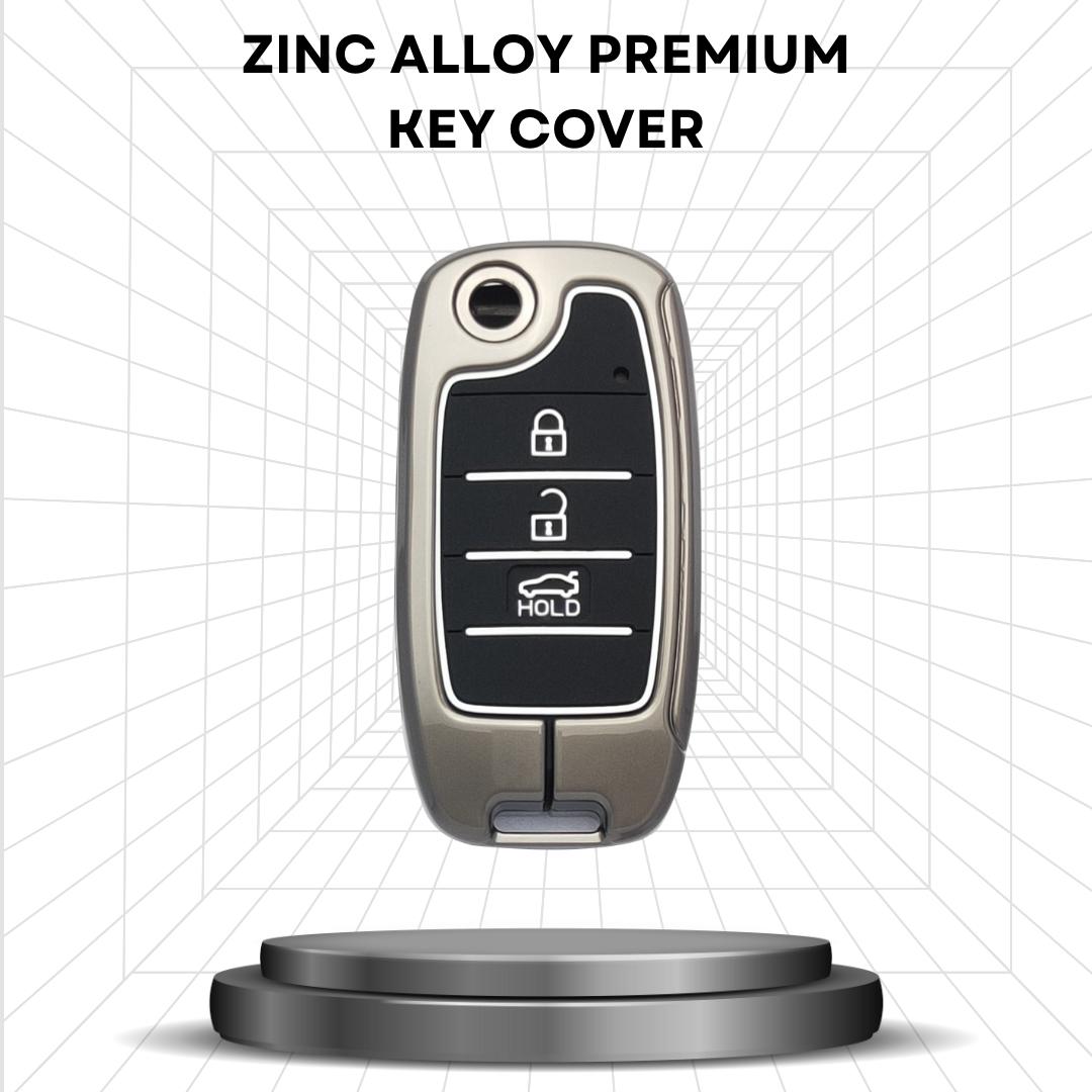 keycept metal alloy zinc gun key cover seltos sonet carens 3 button flip shell case keychain silver